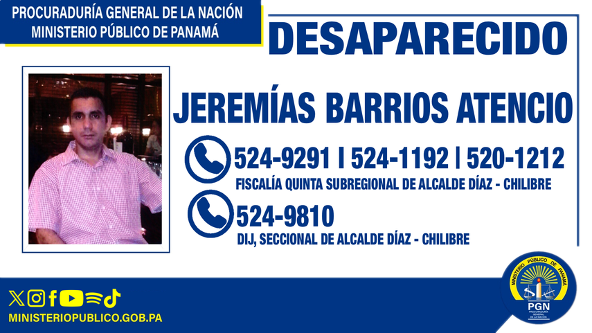 Ministerio Público investiga desaparición de Jeremías Barrios.