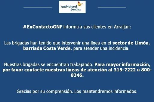 Gas Natural Fenosa intervino servicio en sector de Arraiján