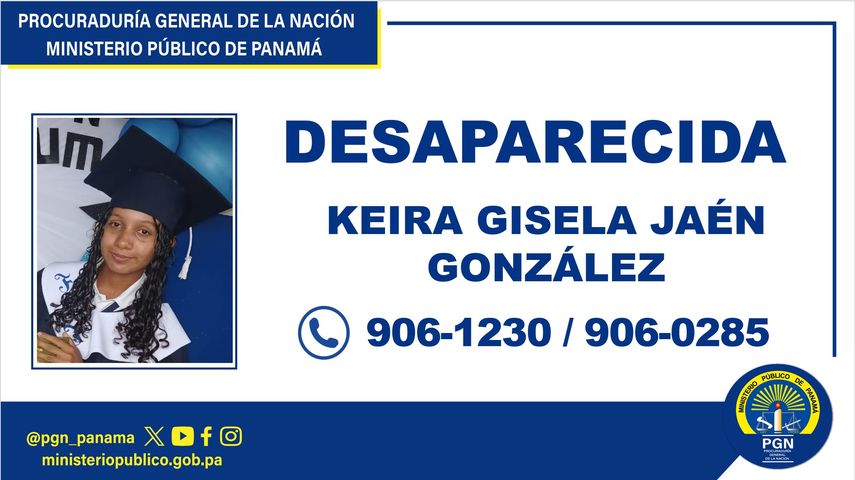 Ministerio Público solicita apoyo para localizar a Keira Jaén.