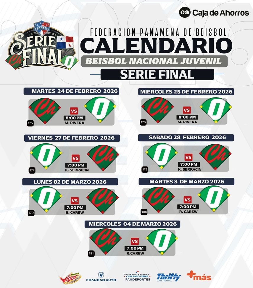 Calendario de la serie final del Béisbol Juvenil 2026. Calendario de la serie final del Béisbol Juvenil 2026.