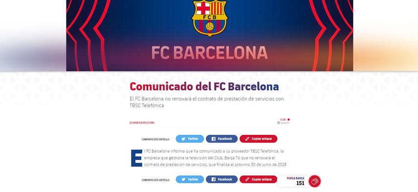Comunicado oficial del Futbol Club Barcelona