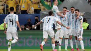 AME1538. RÍO DE JANEIRO (BRASIL), 10/07/2021.- Ángel Di María (2-d) de Argentina celebra un gol con sus compañeros hoy, en la final de la Copa América entre Argentina y Brasil en el estadio Maracana en Río de Janeiro (Brasil). EFE/Andre Coelho