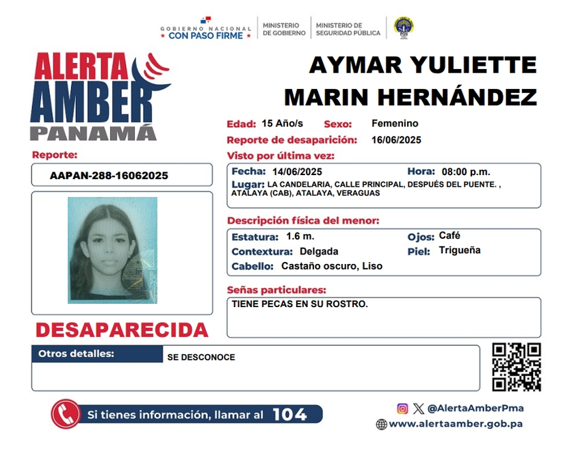 Alerta Amber por Aymar Yuliette Marín Hernández.