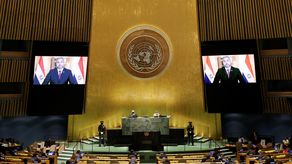 El presidente de Paraguay, Mario Abdo Benítez, pronuncia un discurso pregrabado en el debate general de la 76 sesión de la Asamblea General de la ONU.