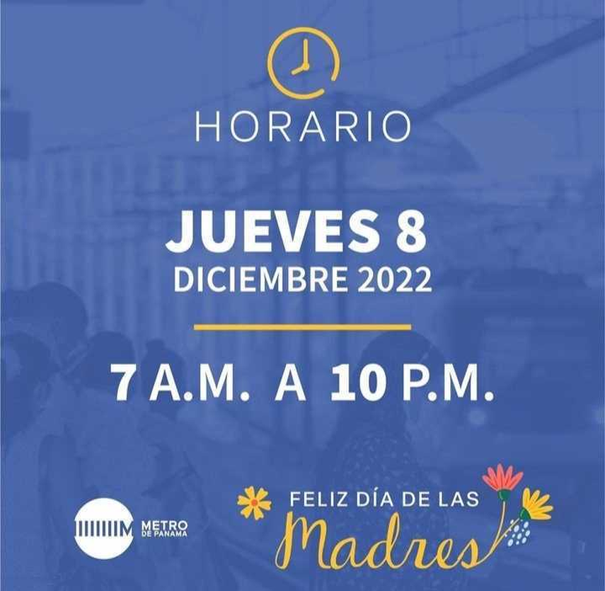 Horarios de operaciones por el día de las madres