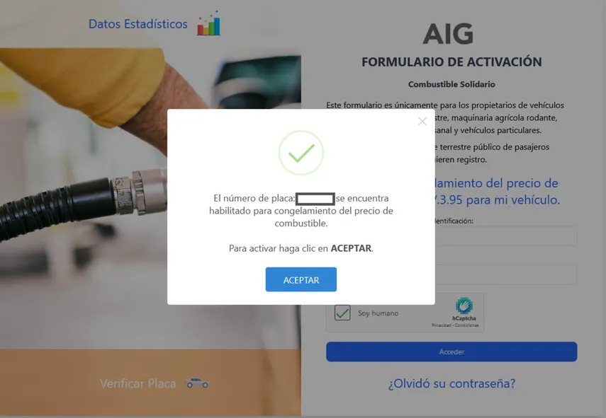 En la actualidad, la Autoridad de Innovación Gubernamental, habilitó la plataforma de activación para llevar el control de las personas que accedan al beneficio del combustible subsidiado para vehículos particulares.