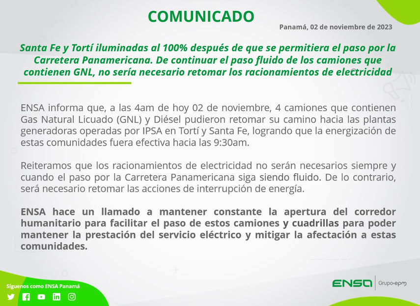 Comunicado de ENSA Comunicado de ENSA
