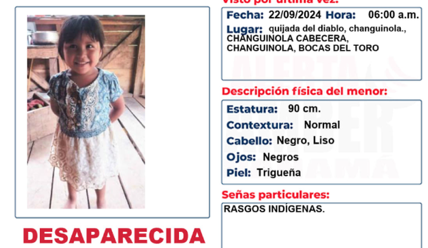 Alerta Amber en Panamá: Niña de 5 años es reportada como desaparecida