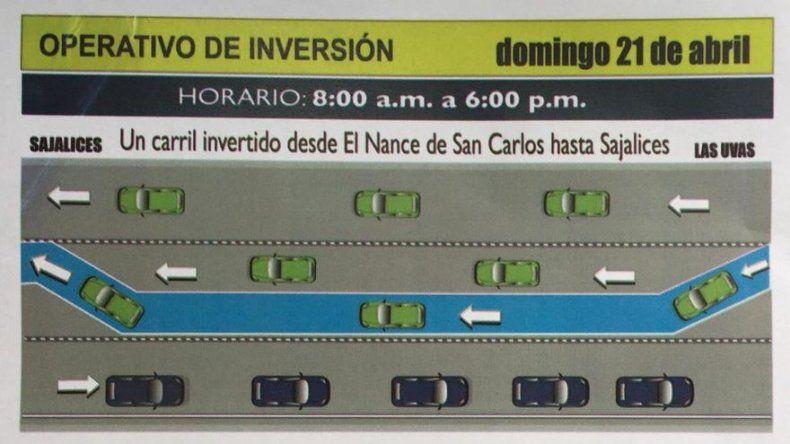 Habrá inversión de carriles hacia el interior del país este Jueves Santo