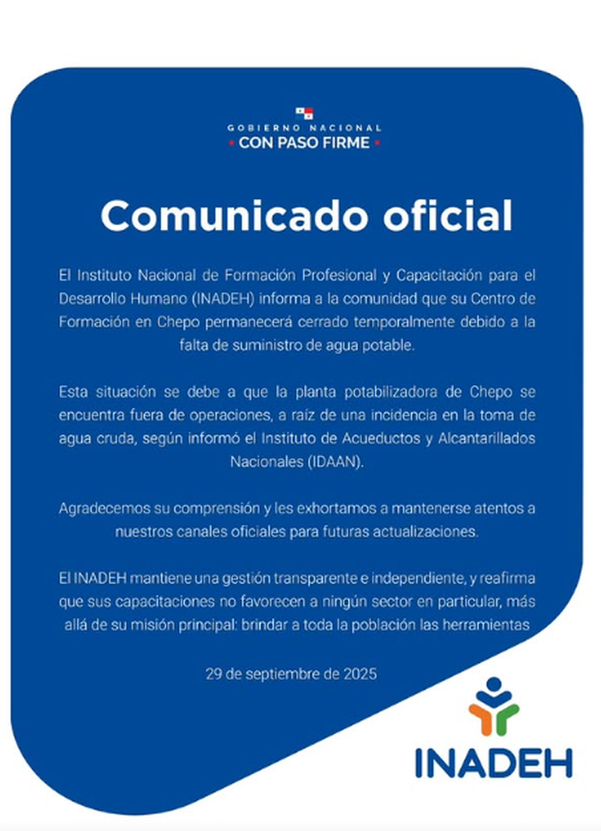 Comunicado del INADEH.
