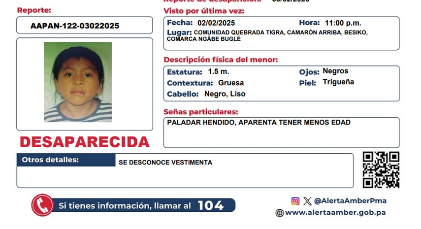 Alerta Amber por desaparición de menor&nbsp;