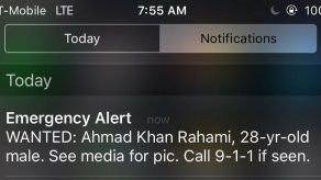 Alerta en celulares usada para encontrar a sospechoso de atentado en EEUU