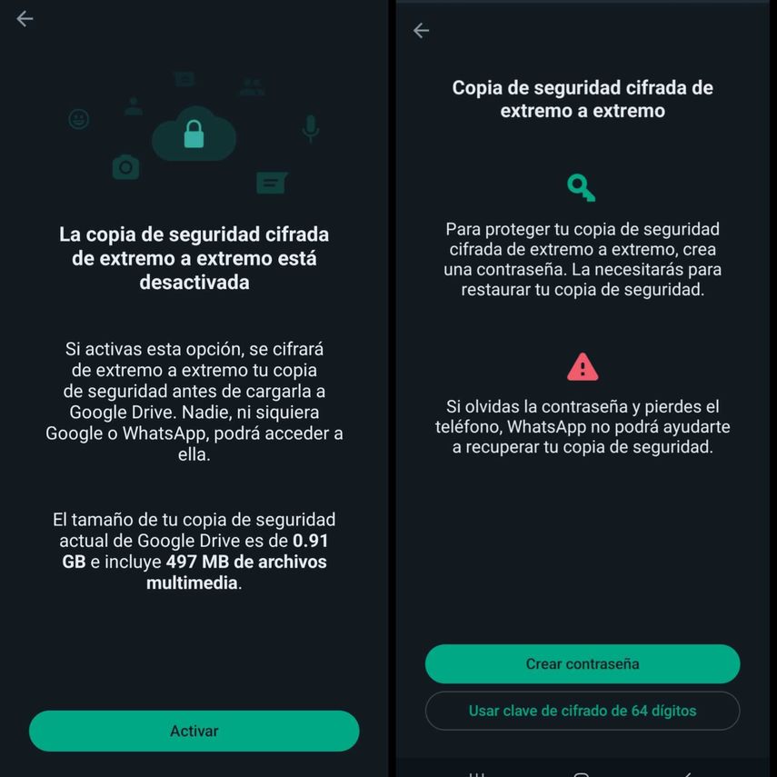 Al crear la contraseña, te recomendamos que la recuerdes, ya que nadie más tendrá acceso a tu copia de seguridad.