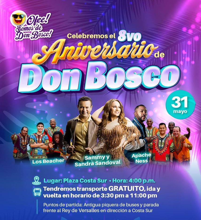 Sammy y Sandra Sandoval, los Beachers de Bocas del Toro y el Apache Ness en el aniversario de Don Bosco. Sammy y Sandra Sandoval, los Beachers de Bocas del Toro y el Apache Ness en el aniversario de Don Bosco.