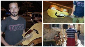 Músico callejero se vuelve célebre tras golpear con guitarra a agresor palestino