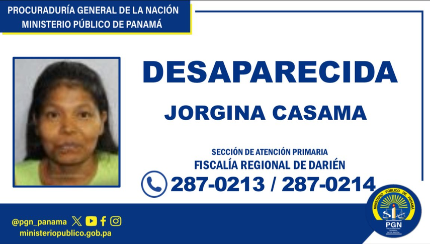 Ministerio Público busca a mujer desaparecida en Darién.