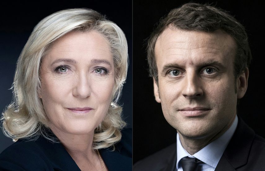 El mandatario Emmanuel Macron y su rival ultraderechista Marine Le Pen﻿.
