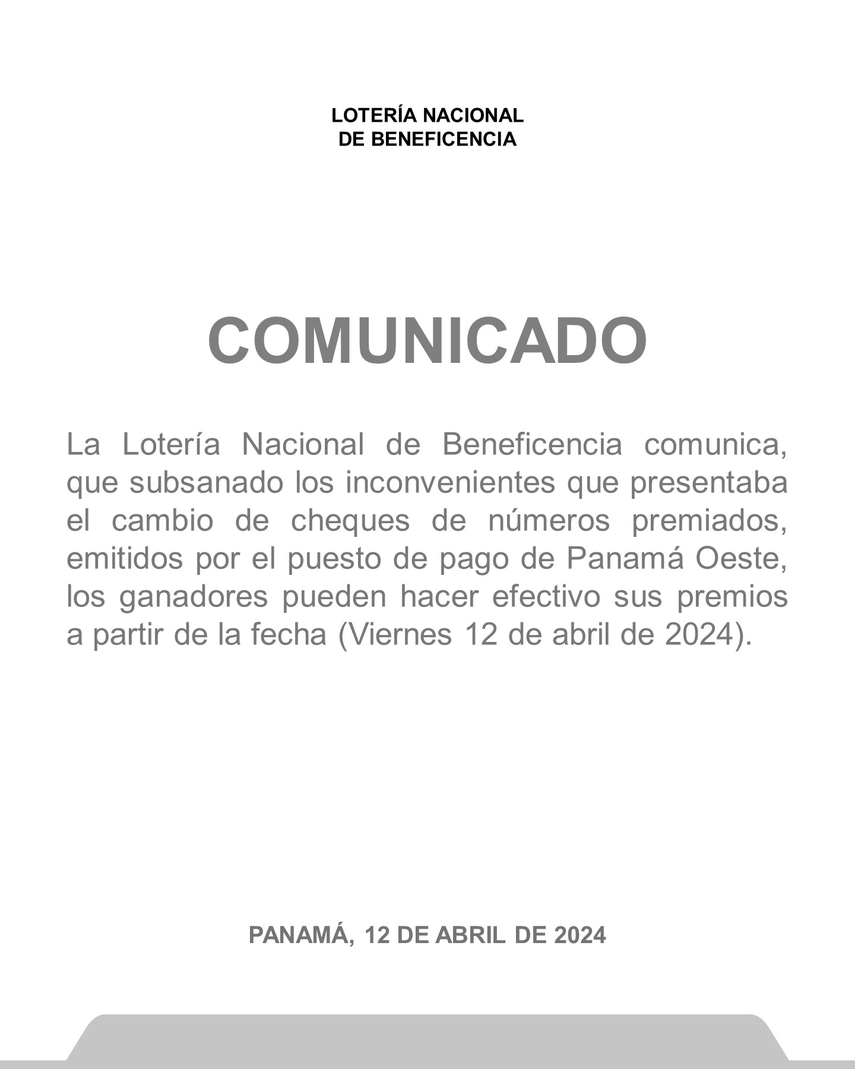 Lotería Nacional de Panamá resuelve problemas de pago en Panamá Oeste Lotería Nacional de Panamá resuelve problemas de pago en Panamá Oeste