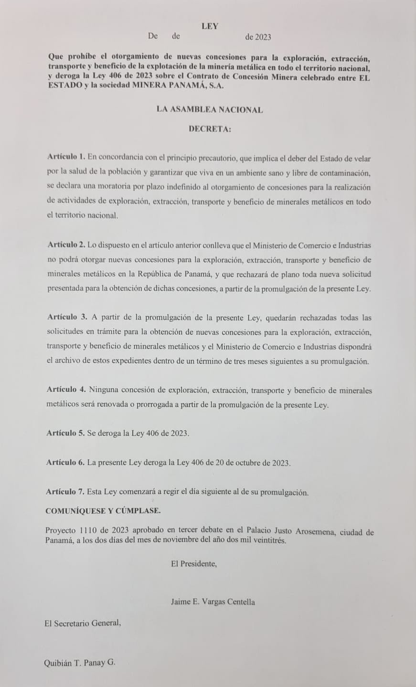 Proyecto de Ley N° 1110. Proyecto de Ley N° 1110.