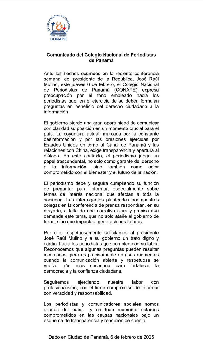 Comunicado del Colegio Nacional de Periodistas de Panamá (CONAPE) Comunicado del Colegio Nacional de Periodistas de Panamá (CONAPE)