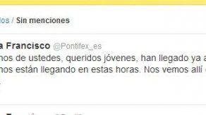 Francisco envía un tuit a los jóvenes de la JMJ: nos vemos en tres días