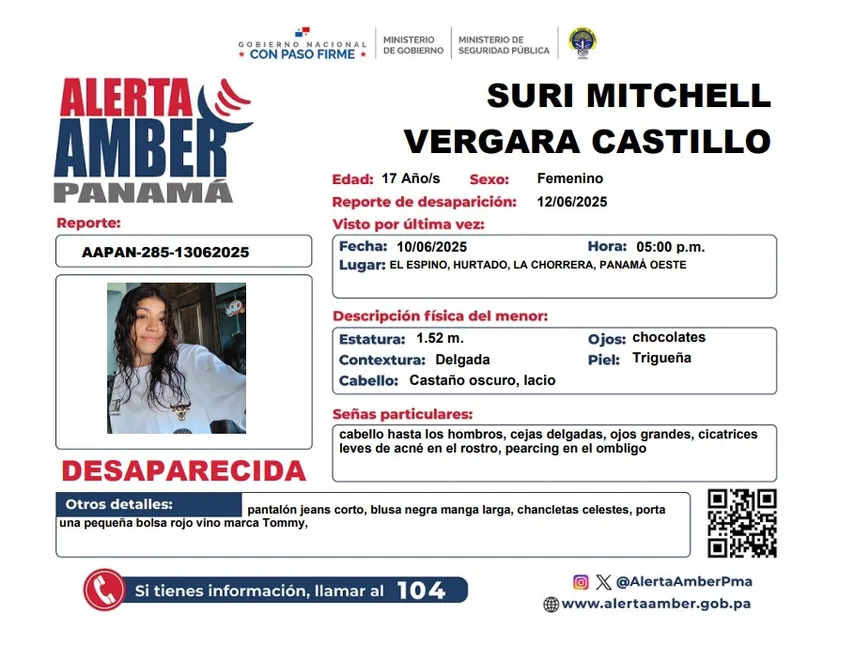 Alerta Amber por Suri Vergara&nbsp; de 17 años.