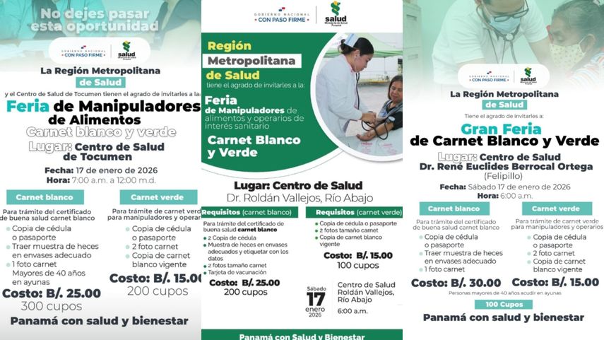 Varios puntos de la provincia de Panamá realizarán feria de carnet blanco y verde. Varios puntos de la provincia de Panamá realizarán feria de carnet blanco y verde.
