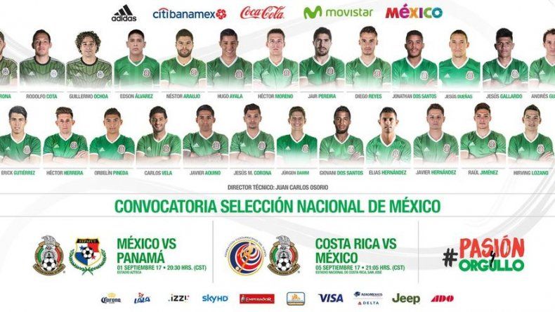 Chicharito, Guardado y Vela en la lista del DT Osorio para recibir a Panamá