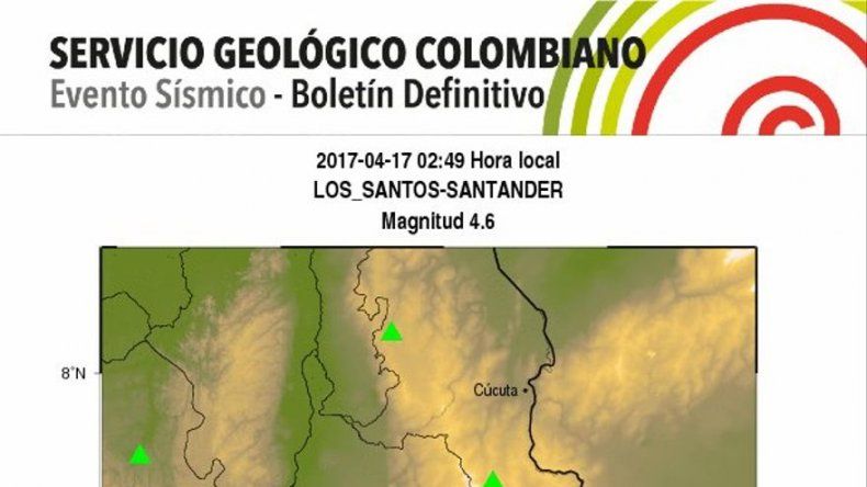 Sismo de magnitud 4,6 grados sacude el noreste de Colombia