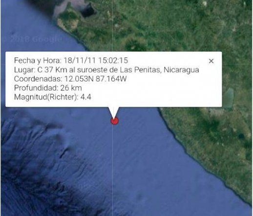 Sismo de magnitud 4,4 Richter sacude Pacífico de Nicaragua, sin víctimas