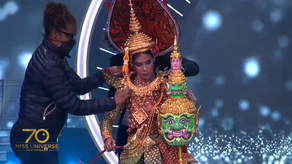 Representante de Camboya sufre un percance en plena presentación de su traje nacional