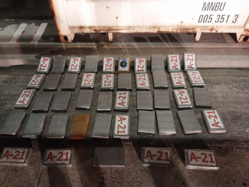 45 paquetes de droga fueron incautados en un contenedor.