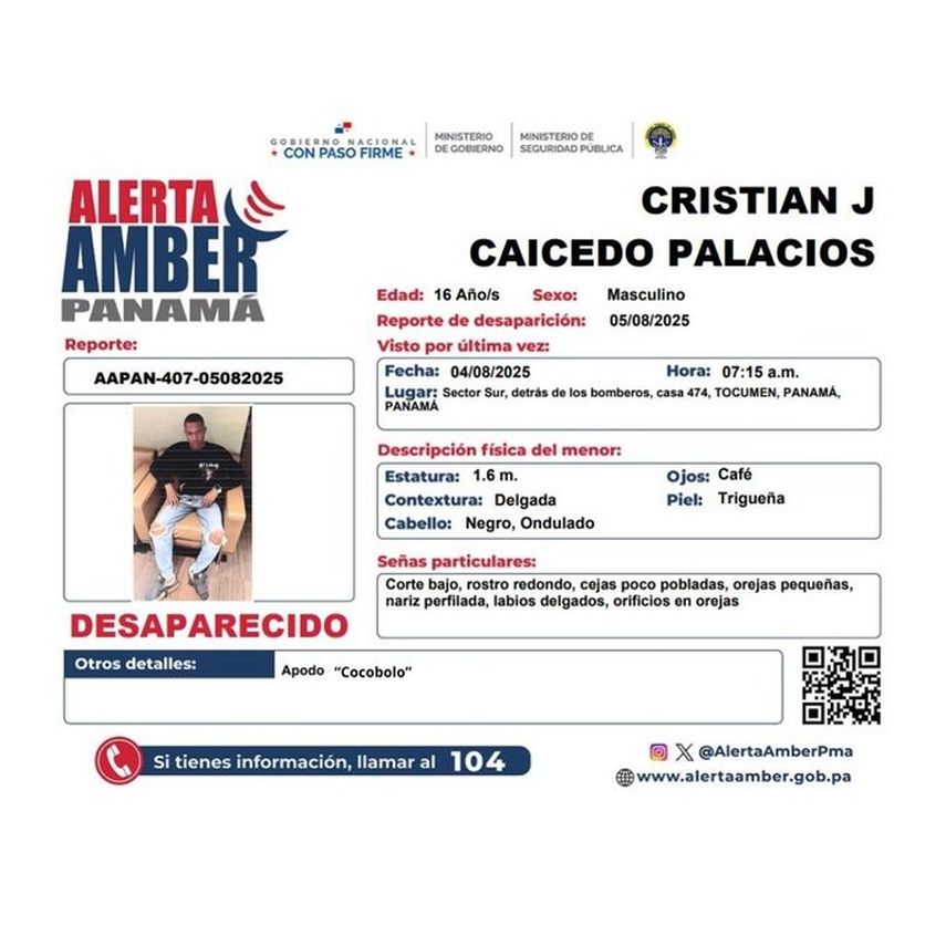 Alerta Amber por desaparición de menor.