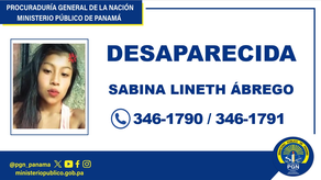 Ministerio Público pide colaboración para encontrar a Sabina Ábrego.
