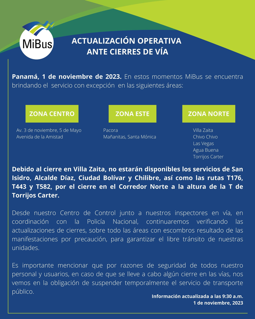 Mi Bus: actualización de operaciones este miércoles 01 de noviembre 2023 Mi Bus: actualización de operaciones este miércoles 01 de noviembre 2023