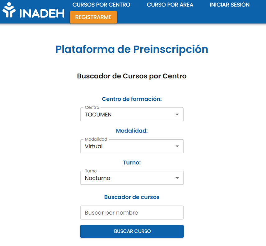Portal de preinscripción a los cursos del INADEH. Portal de preinscripción a los cursos del INADEH.