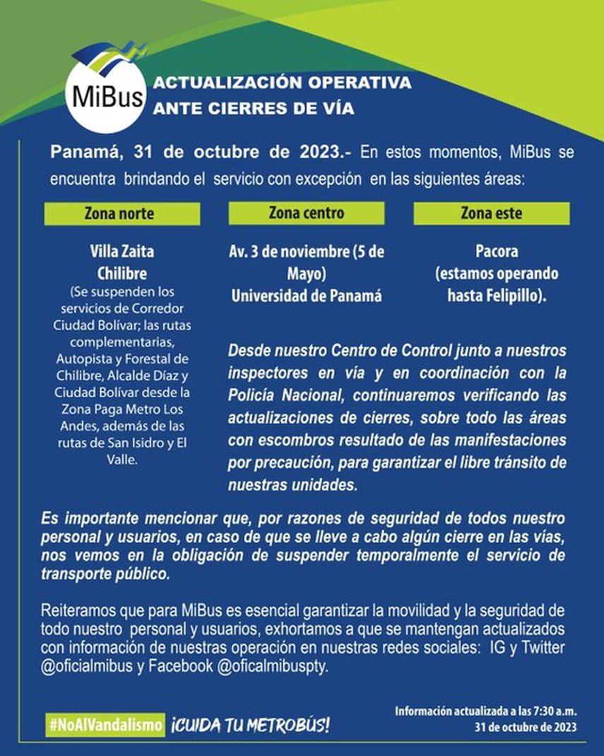 Mi Bus: actualización de operaciones este martes 31 de octubre de 2023 Mi Bus: actualización de operaciones este martes 31 de octubre de 2023