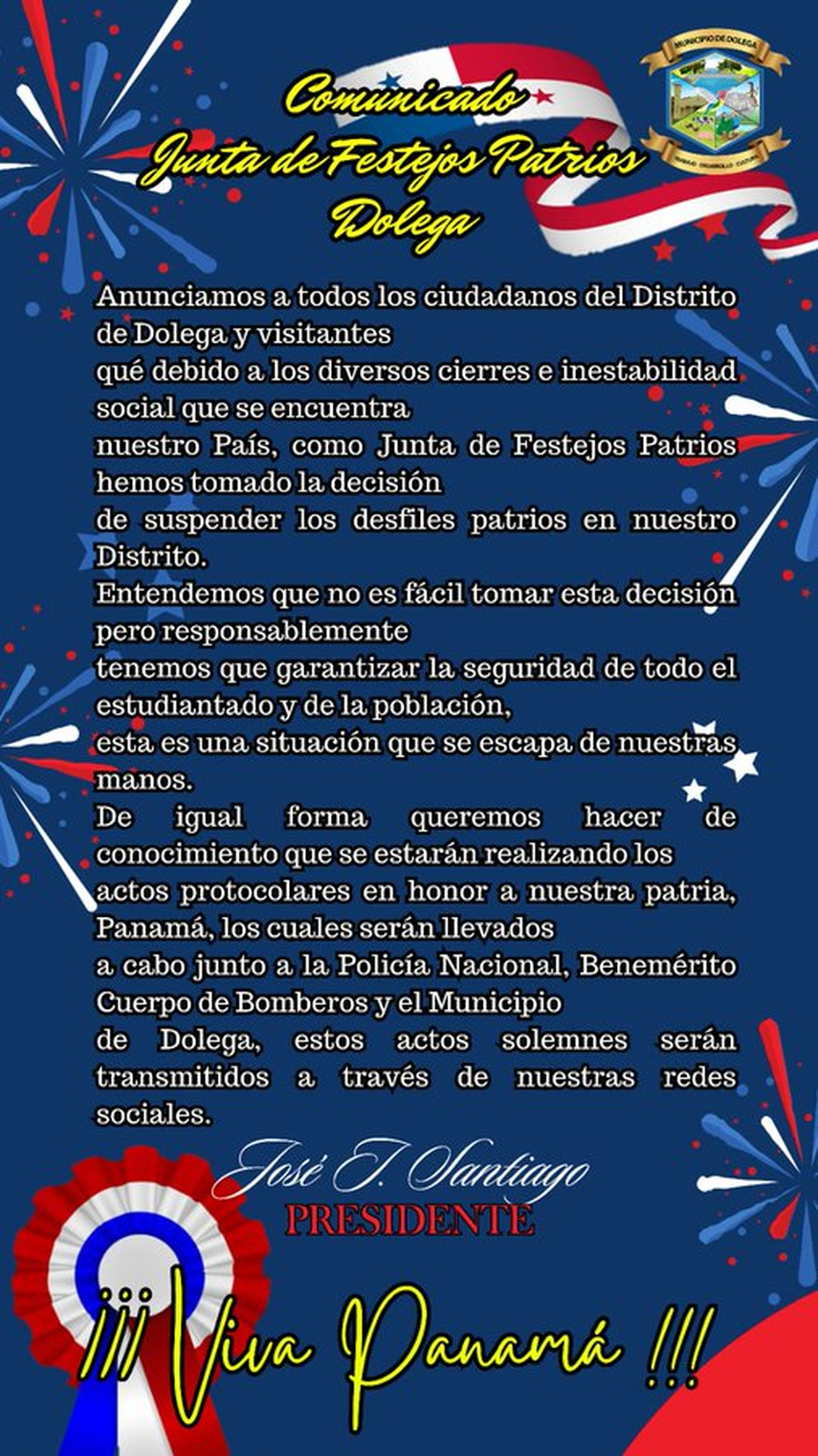 Comunicado de la Alcaldía de Dolega Comunicado de la Alcaldía de Dolega