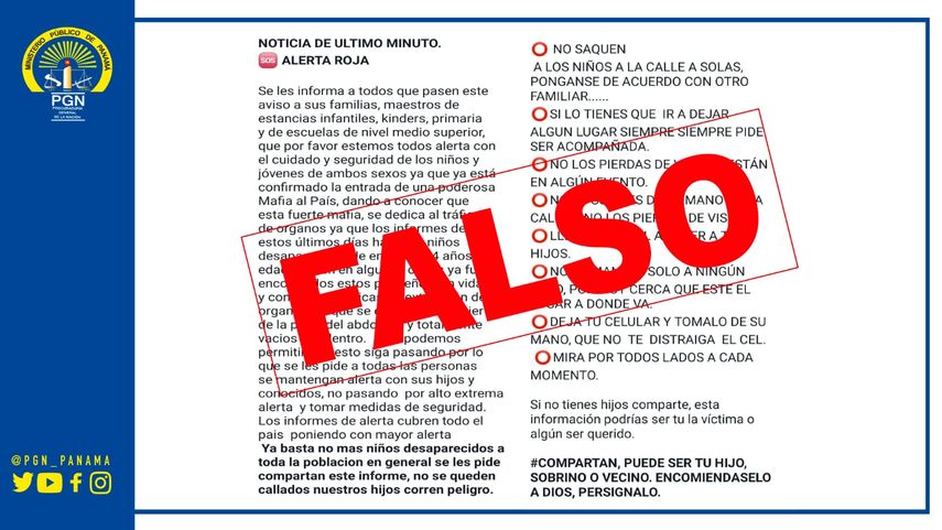 Autoridades aseguran que se están enviando falsos mensajes sobre traficantes de órganos.