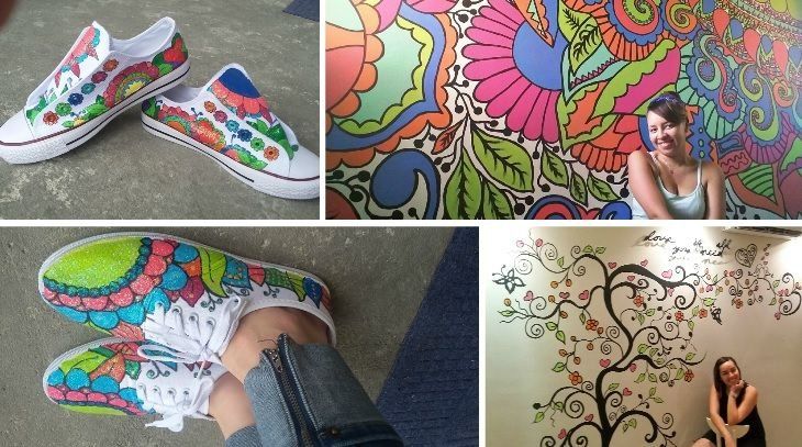 Panameña transforma zapatillas y paredes con sus diseños