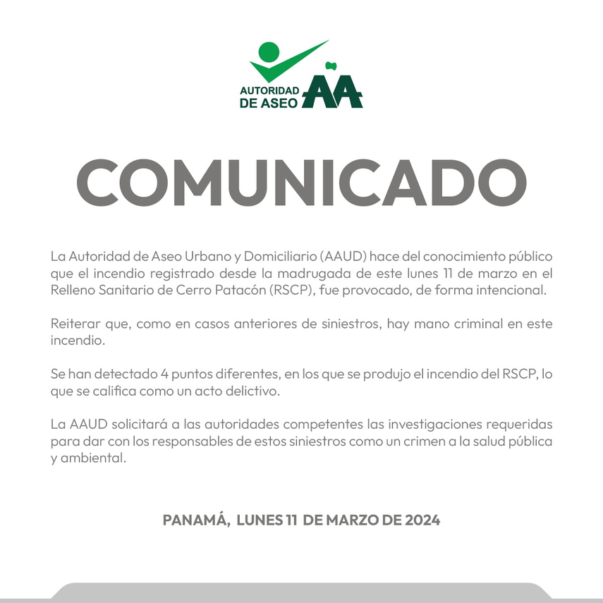 AAUD informa que el incendio en Cerro Patacón fue provocado por mano criminal AAUD informa que el incendio en Cerro Patacón fue provocado por mano criminal 