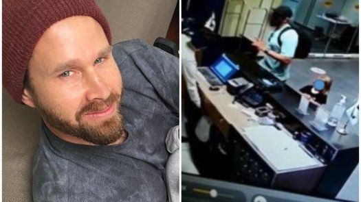 Matthew Taylor fue captado por una cámara de seguridad en un hotel en Rosarito, México, con uno de sus hijos.