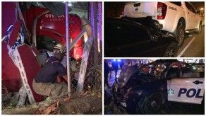 Auto policial colisiona contra camioneta y queda en llamas Auto policial colisiona contra camioneta y queda en llamas