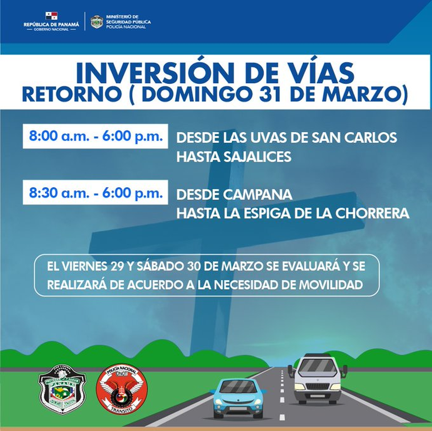 Inversión de carriles por Semana Santa: Horarios de inversión para el domingo 31 de marzo Inversión de carriles por Semana Santa: Horarios de inversión para el domingo 31 de marzo