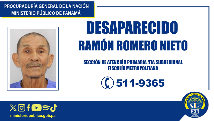 Ministerio Público solicita apoyo para localizar a Ramón Romero Nieto.
