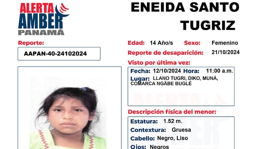 Alerta Amber por desaparición de Eneida Santos.