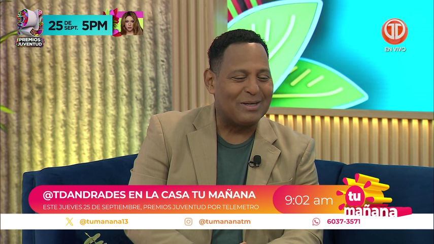 El presentador Tony Dandrades promociona los Premios Juventud 2025 en Tu Mañana.&nbsp;