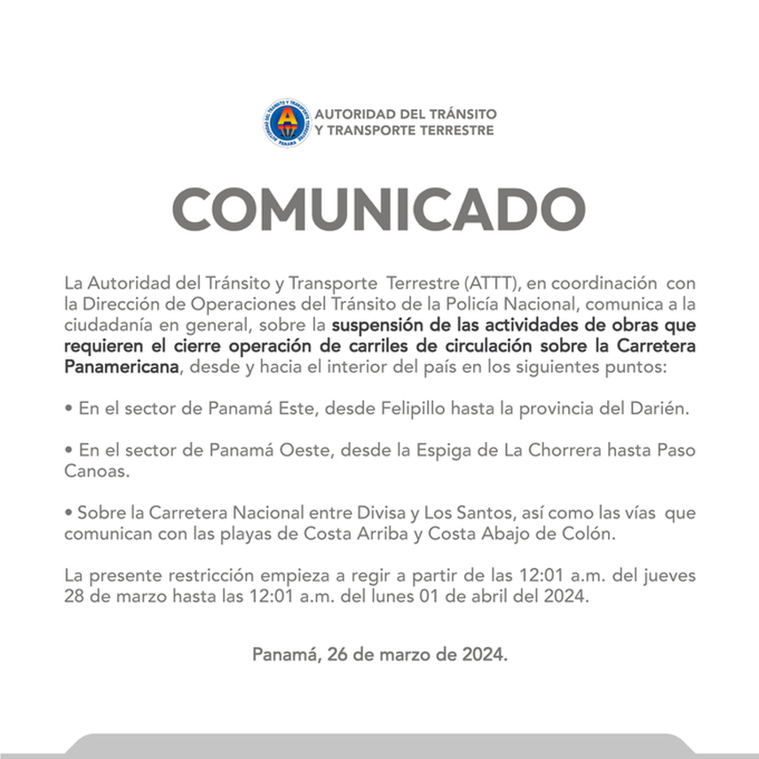 Comunicado de la ATTT Comunicado de la ATTT