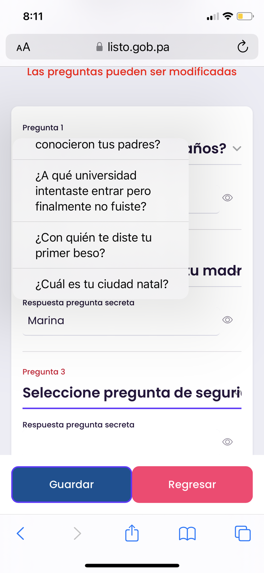 Preguntas de seguridad.