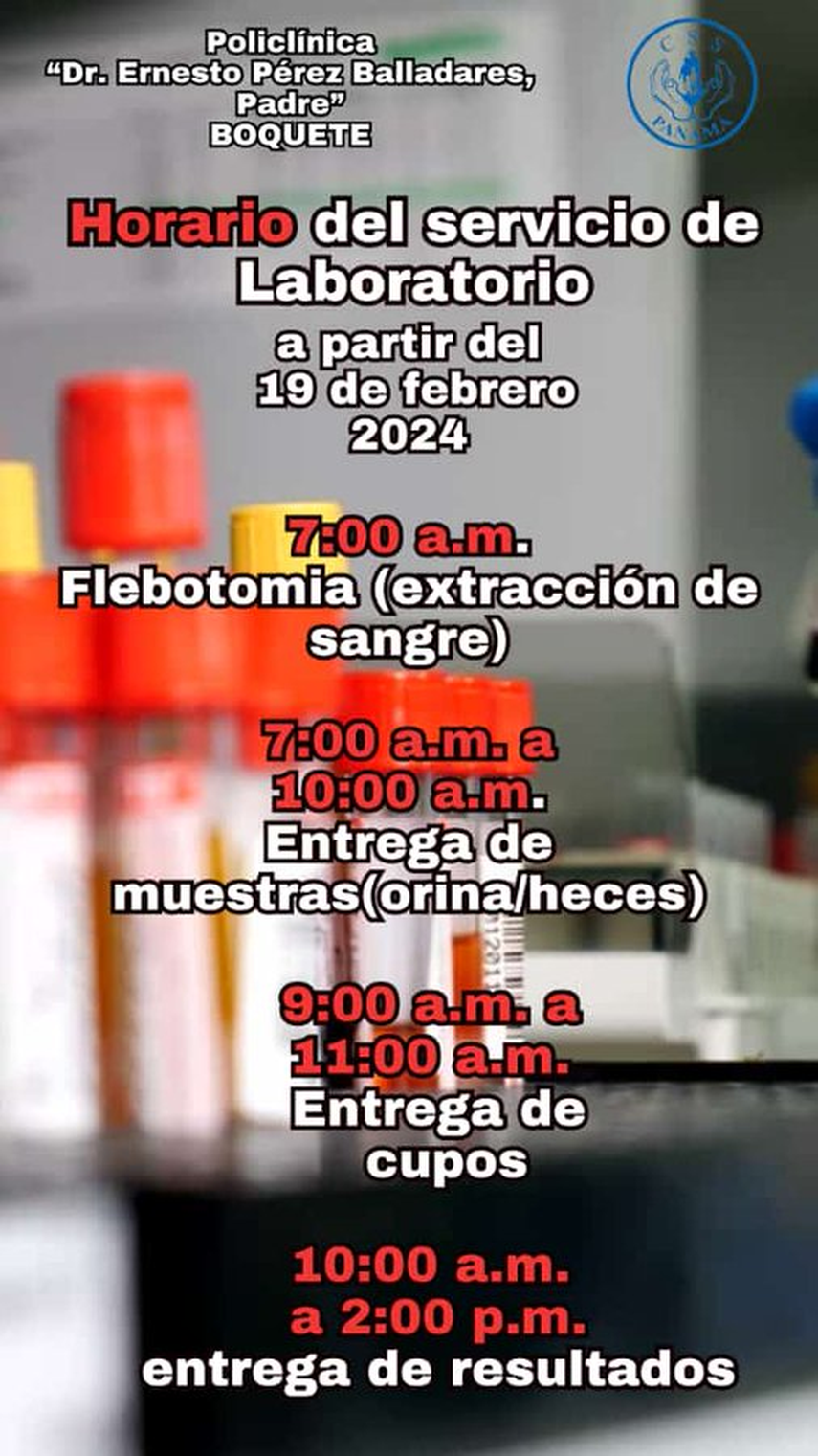 Policlínica "Dr. Ernesto Pérez Balladares, Padre" tiene nuevo horario para extracción de sangre Policlínica "Dr. Ernesto Pérez Balladares, Padre" tiene nuevo horario para extracción de sangre